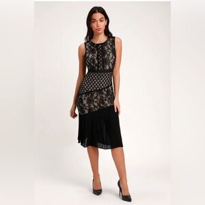 Lulus Sandia Black Lace Sleeveless Midi Dress Women’s size M